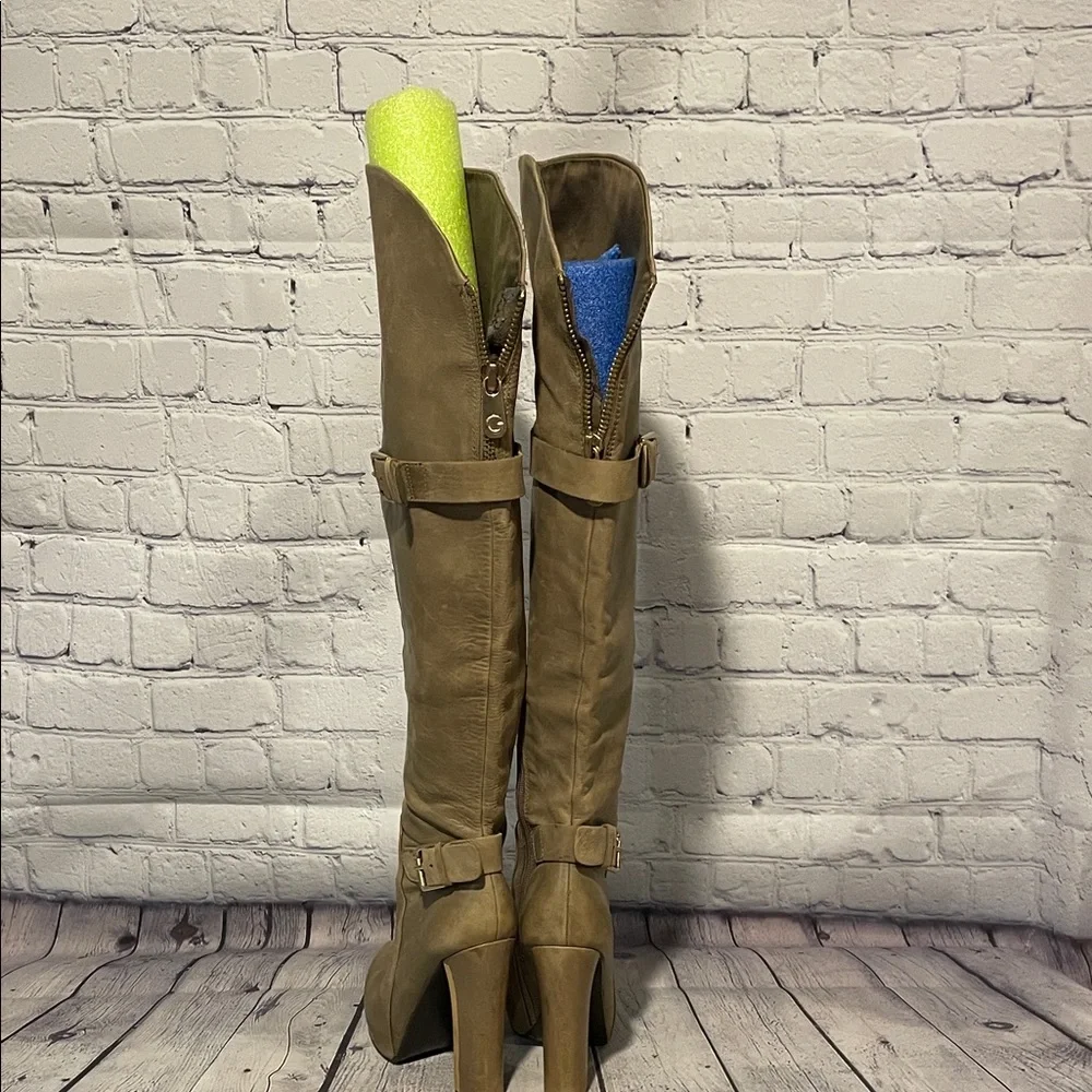 Guess Tan Leather Over the Knee Boots | Size 6